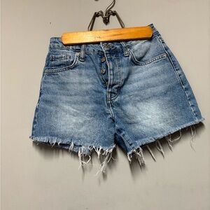 Forever 21 Blue Jean Shorts High-Waisted Frayed Hem